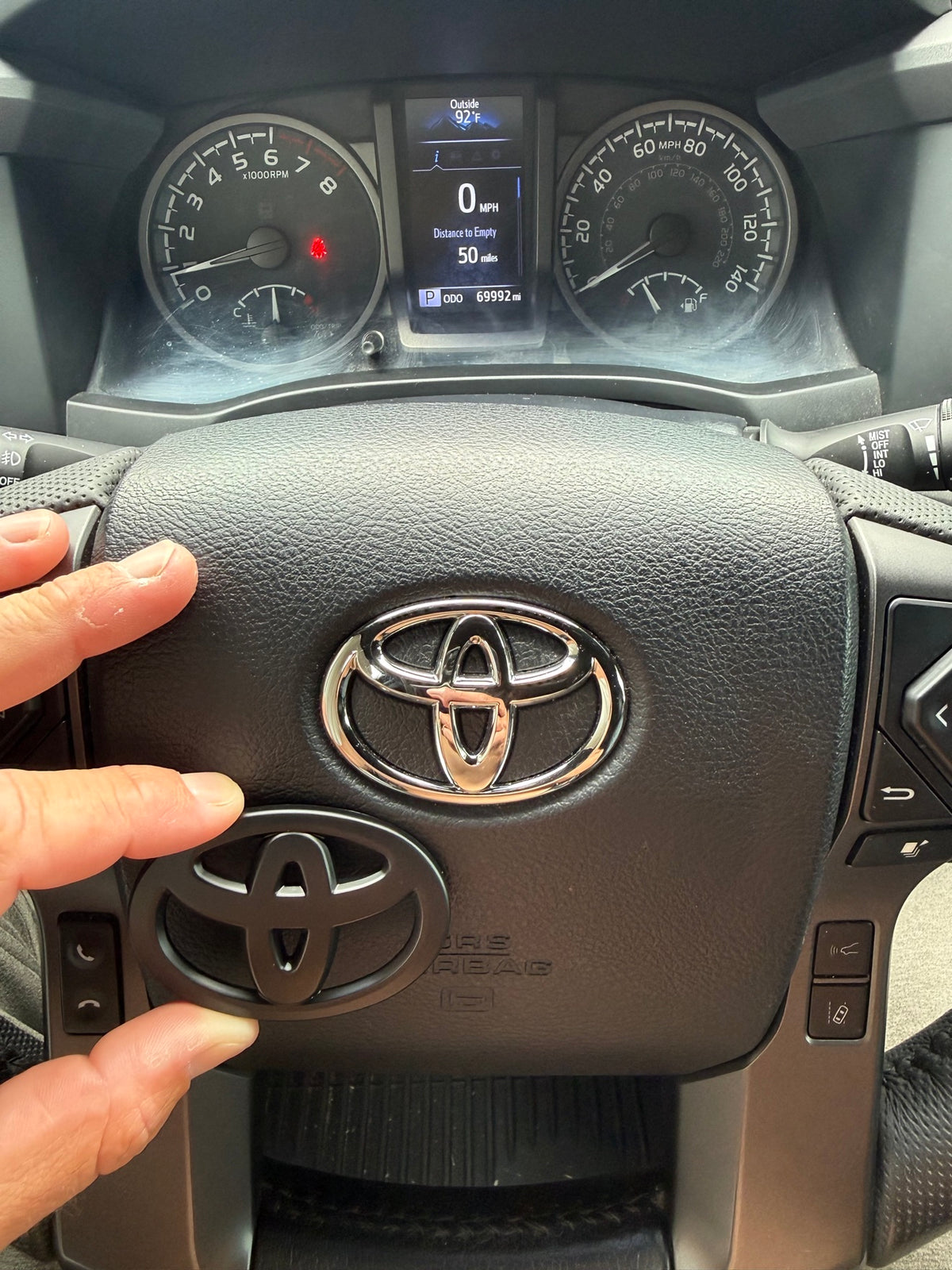 Matte Black Steering Wheel Emblem Cover — Fits 3rd Gen Tacoma (2016–2023)